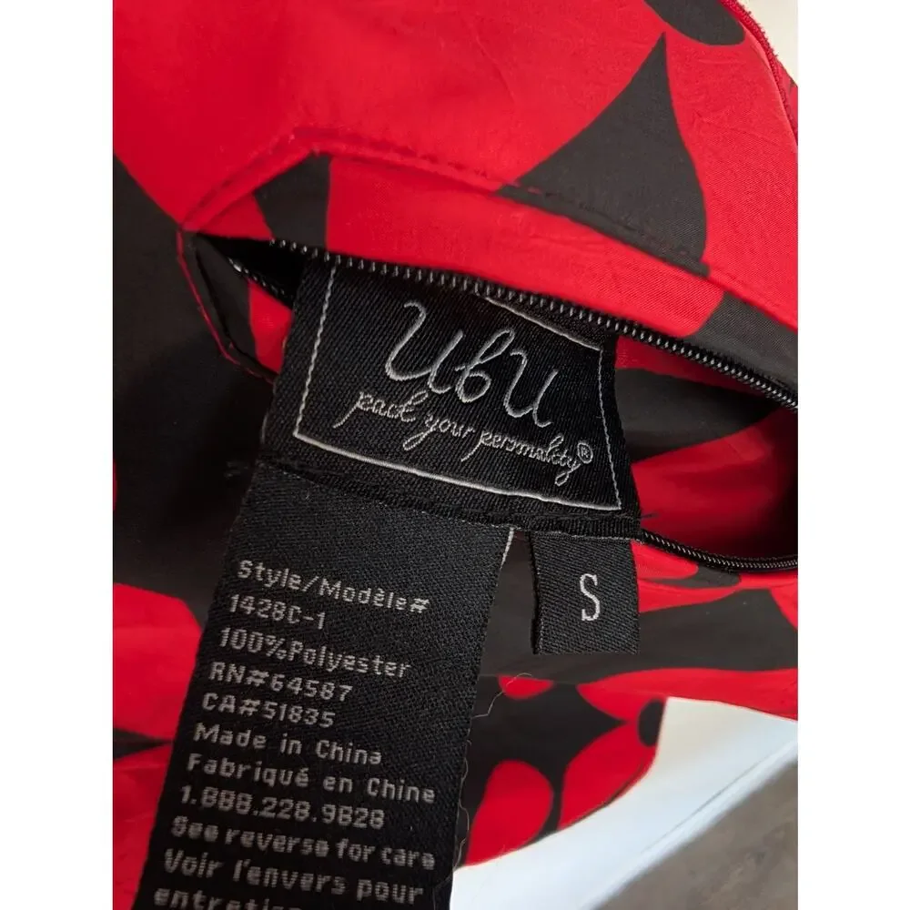UBU Raincoat Reversible Pleated Floral Hooded Spring Fall Quirky Red Size S